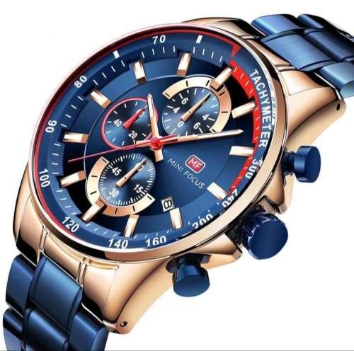 Wow!! Mini Focus Gents Designer Chronograph Watch, Blue /Rose Gold Color, Brand New!!