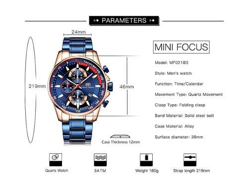 Wow!! Mini Focus Gents Designer Chronograph Watch, Blue /Rose Gold Color, Brand New!!