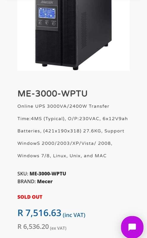 Mecer ME-3000-WTPU Online UPS, Very Powerful, Brand New Gel Batteries Fitted, See full Description!!