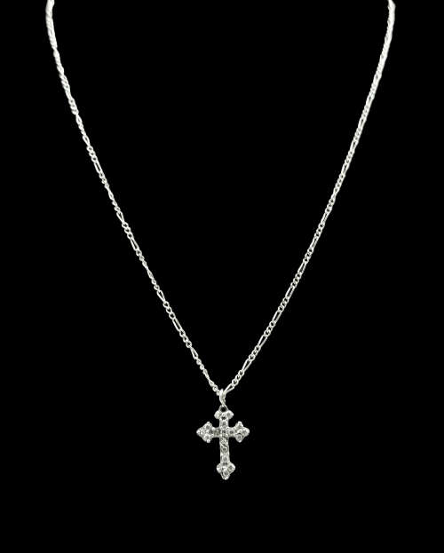 Solid 925 Silver Chain and Designer Religious Cross Style Pendant set, as per pictures.