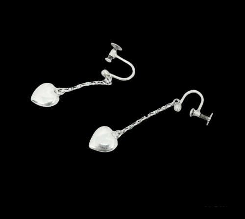 Solid 925 Silver Designer Drop & Dangle Heart Style Earing Set, As per pictures posted.