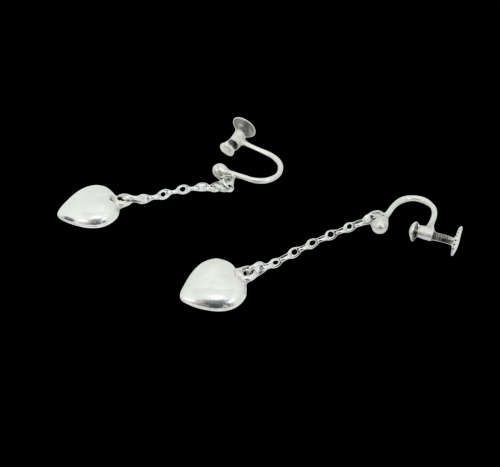 Solid 925 Silver Designer Drop & Dangle Heart Style Earing Set, As per pictures posted.