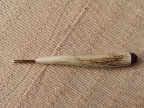 Vintage leatherman`s awl for leather with staghorn handle