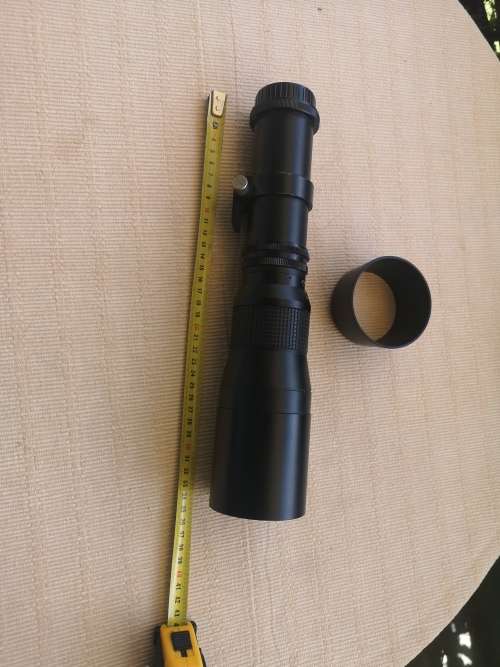 Super telephoto prime lens: Kimunor 1:6.3 / 400mm (T-mount) with hood and tripod collar. Pristine.