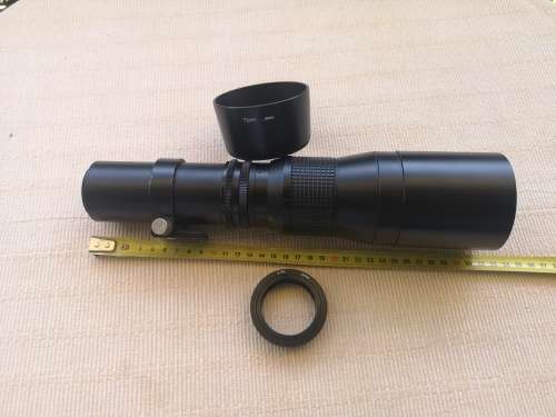 Super telephoto prime lens: Kimunor 1:6.3 / 400mm (T-mount) with hood and tripod collar. Pristine.