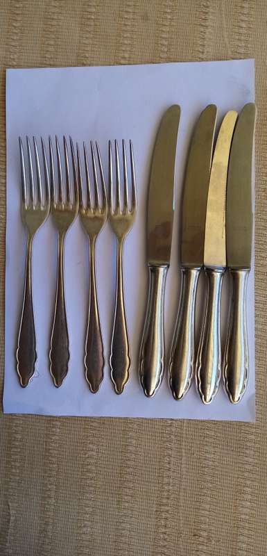 Solingen silver plate 100 Braema forks and knives set for 4 in WMF 2200 pattern (8 pieces)