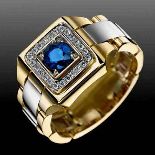Hesiod Gemstone Rhinestone Gold Wedding Ring Male Full Diamond Rings size 7 / 8 / 9
