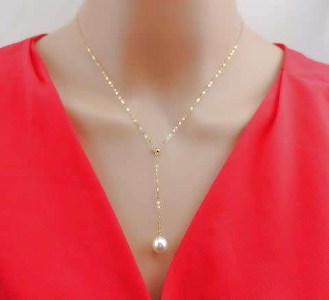 Gnuine 18k yellow gold chain with natural pearl necklace AU750 yellow gold with freshwater peal neck