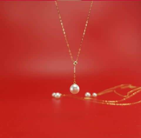 Gnuine 18k yellow gold chain with natural pearl necklace AU750 yellow gold with freshwater peal neck