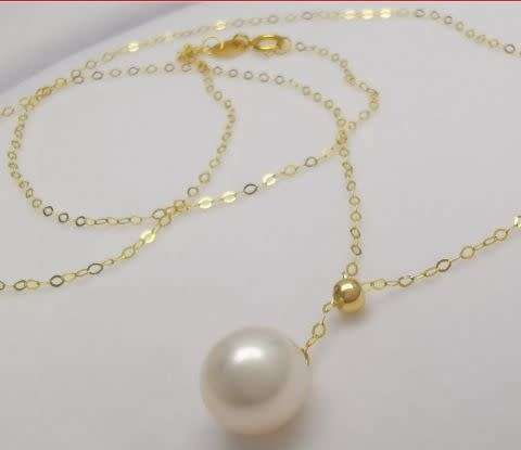 Gnuine 18k yellow gold chain with natural pearl necklace AU750 yellow gold with freshwater peal neck