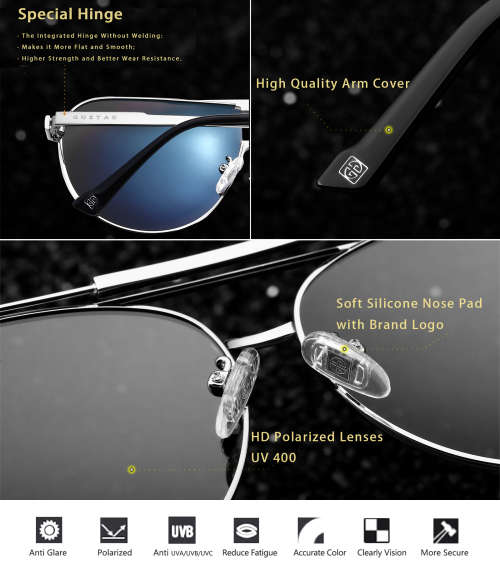 GUZTAG Brand Fashion Classic Polarized UV400 Pilot Designer Stainless