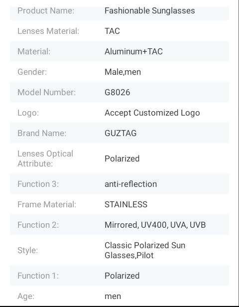 GUZTAG Brand Fashion Classic Polarized UV400 Pilot Designer Stainless Sunglasses For Men G8026