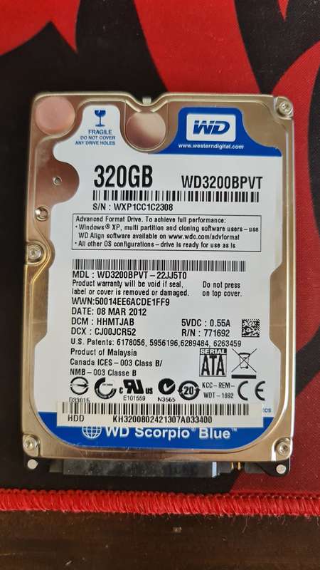 Internal Drives WESTERN DIGITAL WD3200BPVT Scorpio Blue 320GB 5400 RPM 8MB cache SATA 3.0Gb s 2.5 internal notebook was listed for 599.00 on 17 May at 09 16 by ArtLicence in Pretoria Tshwane ID 612695...