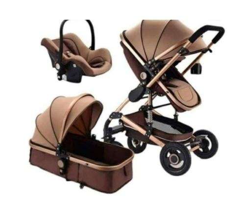 Brand New 2019 Baby Pram / Stroller - 3 Function Foldable with Car Seat- Khaki