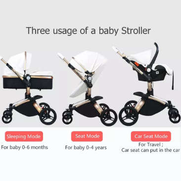 3 in 1 baby pram/ stroller white color high quality  baby strollers 2 in 1 leather stroller
