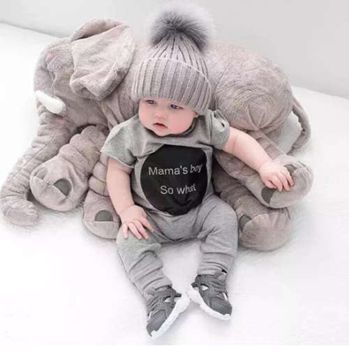 Elephant Baby Pillow - Grey/pink
