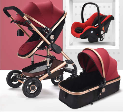 Baby Stroller / Pram 3 in 1 B.Childhood  Brand Baby Pram with Car Seat- Maroon