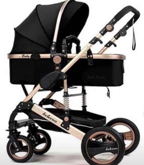 Baby Pram Stroller - 3 Function Foldable Baby Pram with Car Seat- Black & Gold Belecoo Brand