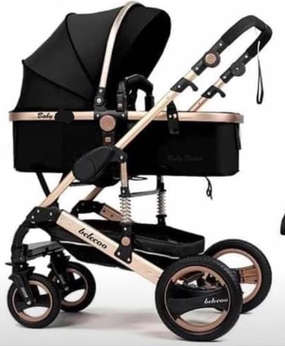 Baby Pram Stroller - 2 Function Foldable Baby Pram -Black & Gold