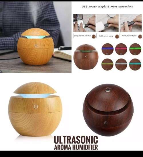 Ultrasonic aroma humidifier with color changing LED