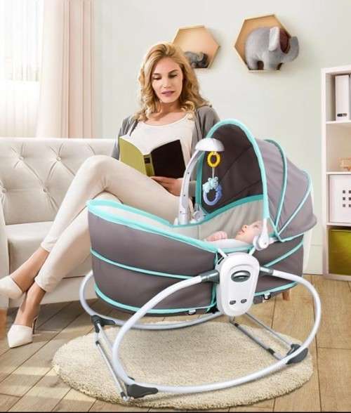 5 In 1 Newborn Baby Rocker Bassinet Bouncer Toddler Music Chair With Toy