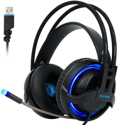 SADES R2 USB 7.1 Gaming Headphones with Mic LED Light (Black/Blue)