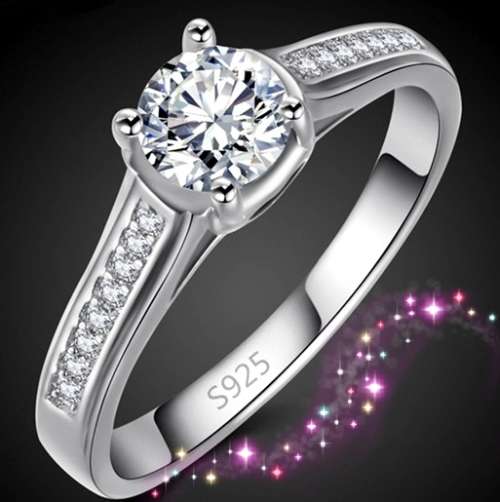 Elegant 0.57ct Sim Diamond Solitaire with Accents Silver Engagement Ring