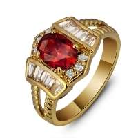 BRAND NEW Gold Plated Ruby CZ Ladies Ring. Size 7 / N+ / 17.3mm