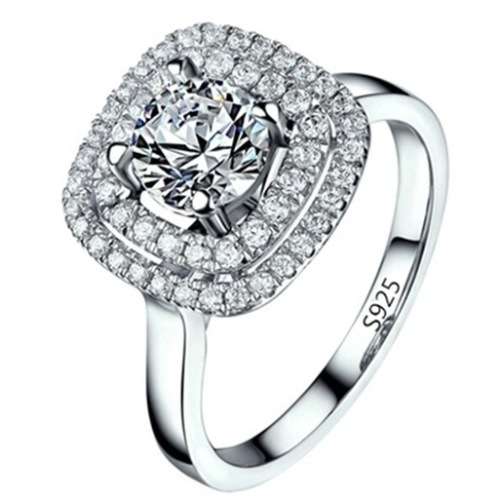 Breathtaking 0.75ct Halo Pave Design Silver Ring - Size 7 / N+