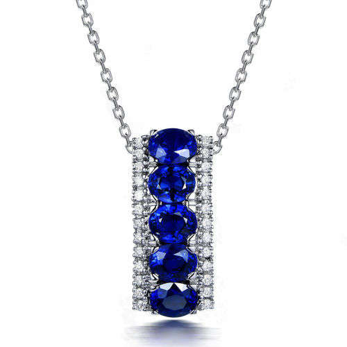 Luxury Simulated Blue Sapphire Pendant Chain Necklace White Gold Filled Jewelry