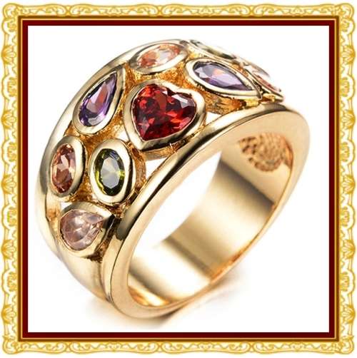 NEW DESIGN 18KT GOLD MULTICOLOUR CZ RING. SIZE 7.5 / O+