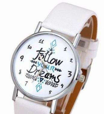 Follow Your Dreams PU Leather Strap Analog Quartz Wristwatch