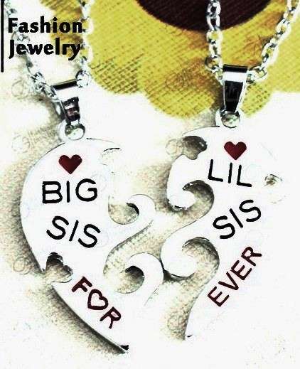 "BIG SIS, LIL SIS, Forever" Sisters Hearts Set Pair Pendant Necklaces