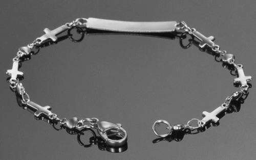 RETAIL: R220.00 - 316L solid stainless steel ID bracelet tiny crosses 3mm wide
