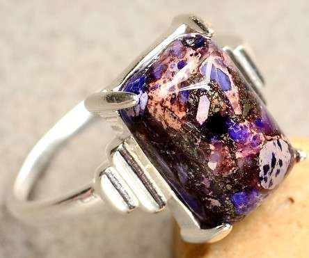 NATURAL PURPLE TURQUOISE 100% SOLID 925 STERLING SILVER SIZE 7.5/P RING