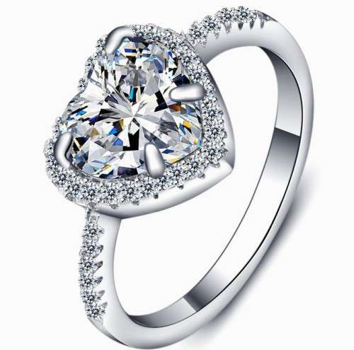 **HALO HEART** 2.11CT CR.DIAMOND 925 SOLID STERLING SILVER RING. SIZE 7 / O