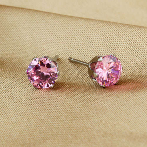 6MM PINK CUBIC ZIRCONIA STAINLESS STEEL STUDS