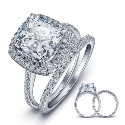 BREATHTAKING!!! 4.53ct CUSHION CUT HALO ENGAGEMENT RING SET. Ring size: 6 / L+ / 16.3mm