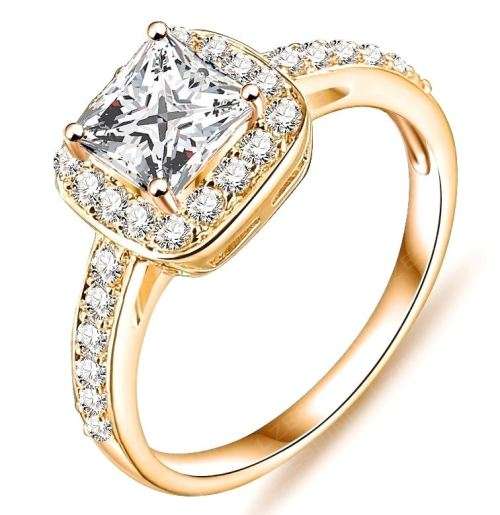 White Zircon 18k yellow gold plated cocktail ring - Size 7 / O / 17.3mm