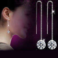 Stunning 2.80ct CZ Drop Dangle Box Chain Threader Earrings