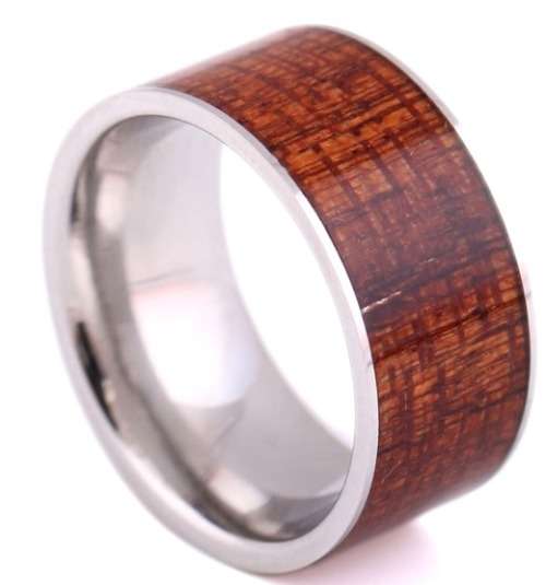 WIDE 10MM Wood inlay design 316L Stainless Steel Ring Band. Ring Size 10 / T+ / 20mm