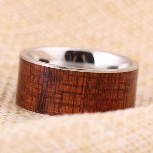 WIDE 10MM Wood inlay design 316L Stainless Steel Ring Band. Ring Size 10 / T+ / 20mm