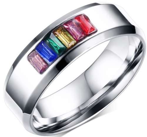 WOW!!! MULTICOLOUR CZ CHANNEL RING 316L STAINLESS STEEL. SIZE 12/Y