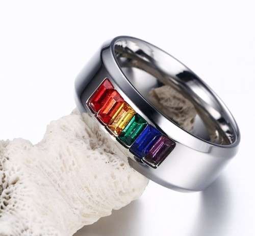 WOW!!! MULTICOLOUR CZ CHANNEL RING 316L STAINLESS STEEL. SIZE 12/Y