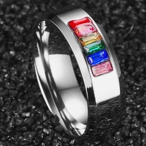 WOW!!! MULTICOLOUR CZ CHANNEL RING 316L STAINLESS STEEL. SIZE 12/Y