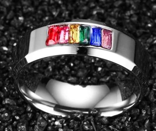 WOW!!! MULTICOLOUR CZ CHANNEL RING 316L STAINLESS STEEL. SIZE 12/Y