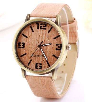 Wood Inspired PU Leather Strap Analog Quartz Wristwatch