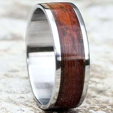 MENS Wood Inspired Design Solid 316L Stainless Steel Ring Size 9 / R+ / 19mm