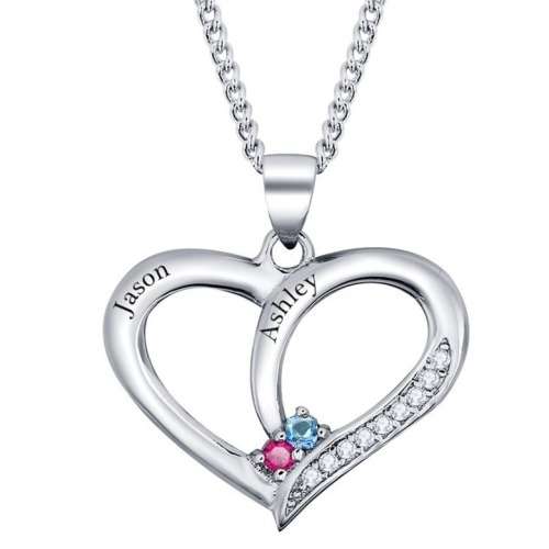 ENGRAVED WITH "FOREVER YOURS" Features a Pink and Blue gemstone. Heart Necklace 925 Sterling Silver