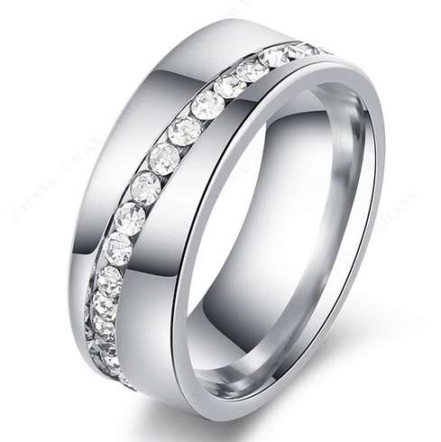 Diagonal Eternity Crystal 316L Stainless Steel Band. Ring Size 10 / T-U / 20mm
